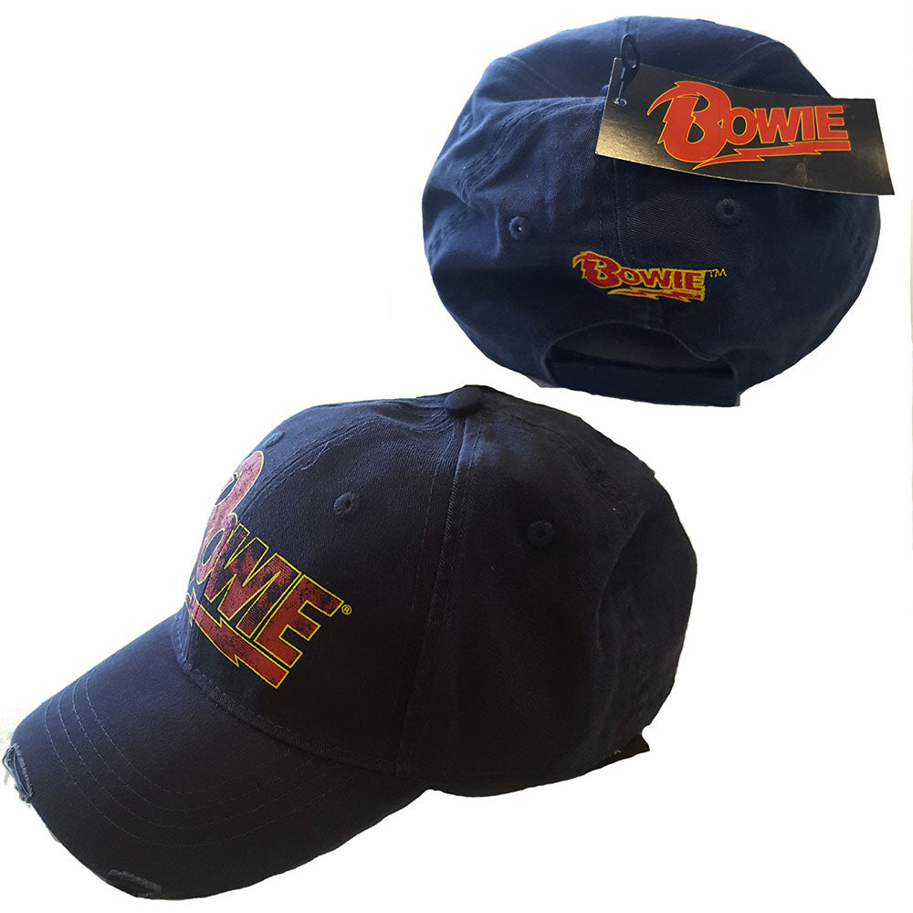 Image of David Bowie Unisex Baseball Cap: Flash Logo Navy Blue Rock Off